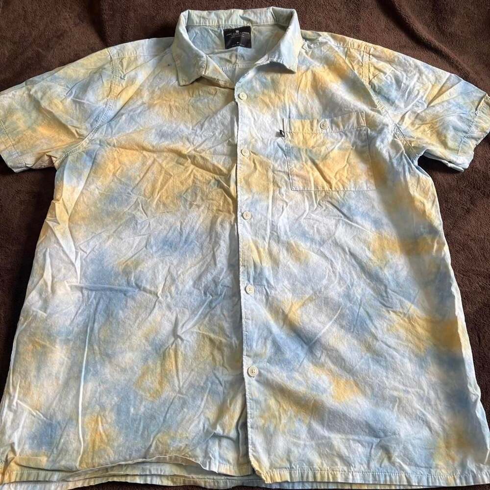 Junk Food Clothing Blue and Yellow Tie-Dye Button-Up Shirt